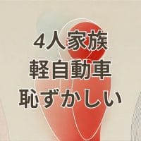 4人家族が軽自動車に乗っている様子