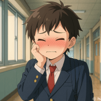 学校で赤面して恥ずかしがる男の子のイラストフリー素材