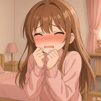 自分の部屋で赤面して恥ずかしがる女の子のイラスト【フリー素材】