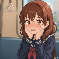 電車で赤面して恥ずかしがる女の子のイラスト【フリー素材】
