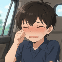 車で赤面して恥ずかしがる男の子のイラスト【フリー素材】