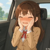 イラスト車で赤面して恥ずかしがる女の子フリー素材