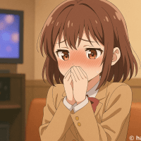 カラオケで赤面して恥ずかしがる女の子のイラスト【フリー素材】