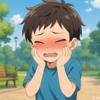 公園で赤面して恥ずかしがる男の子のイラスト【フリー素材】