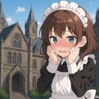 メイド服を着た女の子が赤面して恥ずかしがっているイラスト